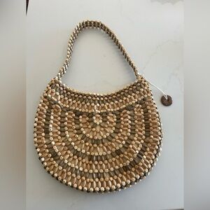 Vintage Beaded Tan and Brown shoulder Bag by THE SAK
